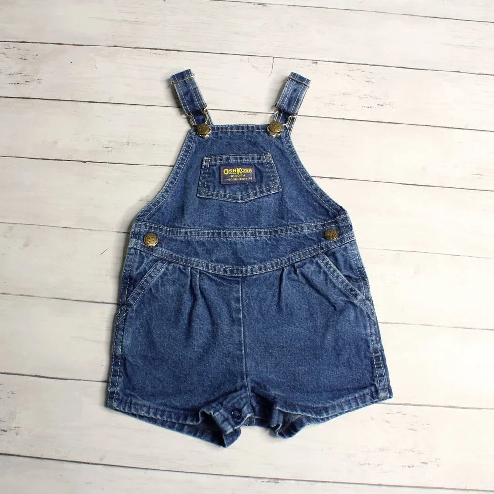 Oshkosh B'gosh Vestbak Denim Bib Overalls Shorts Baby Girl's Size 24 Months USA